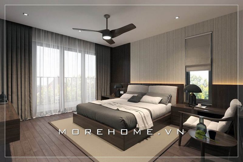 Giường ngủ hiện đại với sự kết hợp hài hòa giữa 2 tone màu nâu - xám tạo sự thoải mái cho người nằm, phù hợp với phòng ngủ của người cao tuổi như ông, bà...